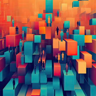 digital composition of people and blocks